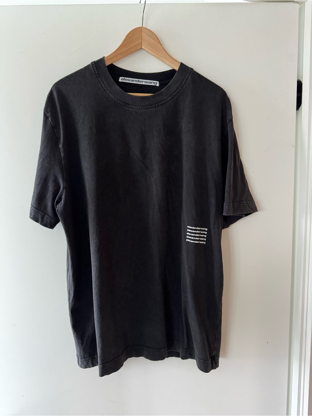 Alexander Wang Washed Black Short Sleeve Tee with Subtle Logo